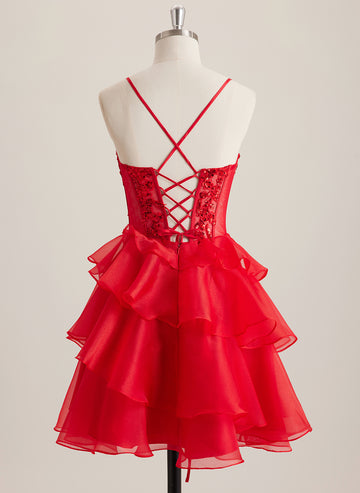 Ball-Gown/Princess Sweetheart Short Organza Mini Dress With Beading Sequins